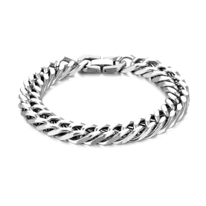Mens hip hop titanium steel double weave cuban chain bracelet with secure fold-over clasp
