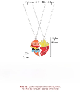 Detailed size chart for rainbow hamburger and fries best friends split heart necklaces