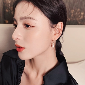 French style baroque freshwater pearl drop earrings with elegant gold hooks for women