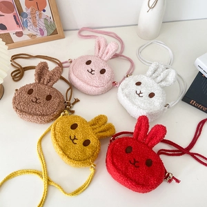 Kids Crossbody Bag Plush Cartoon Bunny Strawberry Shape Cute Shoulder Bag For Girls Small Coin Purse