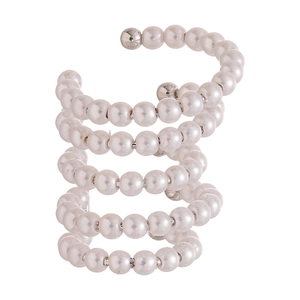 Elegant multi-layer pearl ear cuff with a five-row spiral design and metallic finish