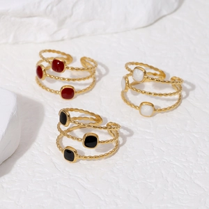 Multi-Layer Geometric Open Ring Stainless Steel 18K Gold Plated Square Enamel Simple Fashion Jewelry For Women