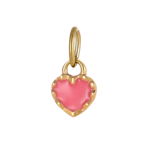 Pink enamel heart charm pendant with gold metal edges for DIY necklace making