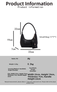 Detailed size specifications for woven PU shoulder bag with height and width measurements