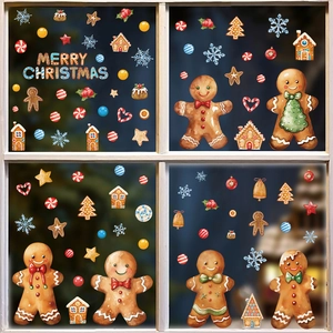 Christmas Window Clings Gingerbread Man House Snowflake Candy Static PVC Decals For Glass Display Holiday Home Decoration