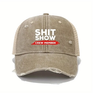 Khaki Distressed Shit Show Trucker Cap mit Mesh-Rückseite und abgenutzten Details am Schirm