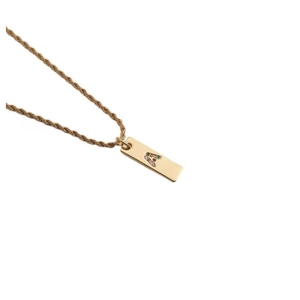 Gold twist chain necklace with colorful zircon letter A pendant on a white background