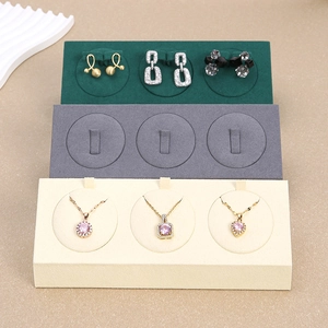 3-slot microfiber jewelry display tray for rings and earrings in green, grey and beige