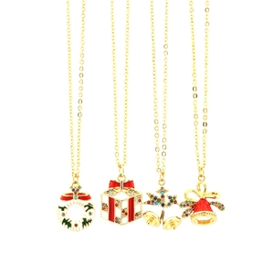Christmas necklace set with Santa tree pendants in micro-inlaid gold plated enamel