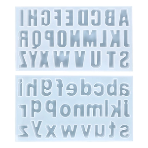 Two-piece silicone alphabet molds with uppercase and lowercase letters for resin DIY crafts