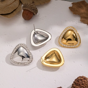 Orecchini geometrici a triangolo con piccoli diamanti in acciaio inossidabile e oro
