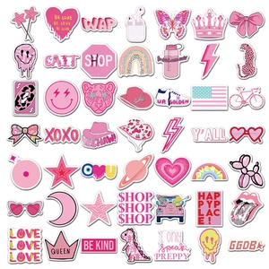 50pcs cute pink collegiate style stickers for water bottles and journals