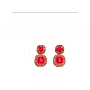 Size chart showing vintage square earrings with crystal inlay measuring 4.4cm by 2.5cm