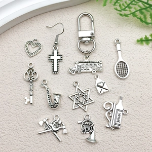 Antique silver alloy charms set featuring cross and heart pendants for DIY jewelry making