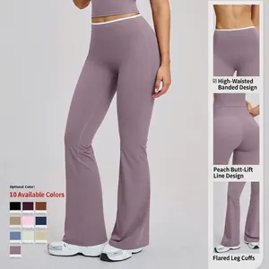 High-waist flare yoga pants in purple with body-shaping fit and elastic fabric