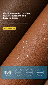 Close-up of waterproof PU leather texture with water droplets on foldable glasses case