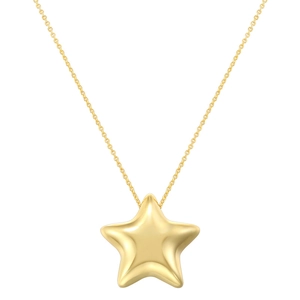 Detailed view of 3D star pendant necklace in gold finish with a fine o-chain link