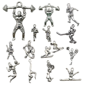 Silver sports-themed alloy charms for DIY jewelry featuring basketball and cheerleader motifs
