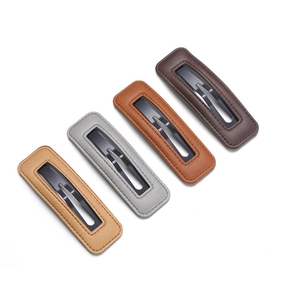 Minimalist rectangular PU leather hair clips in brown, caramel, gray, and apricot colors