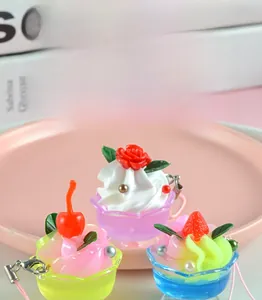 Miniature fake cream sundae cup charms with cherry, rose and strawberry details