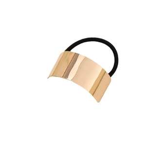 Modern minimalist gold brushed metal hair tie with high elastic black rubber band for women