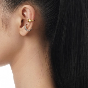 Minimalist S925 silver ear cuffs with textured molten metal design and zircon stones