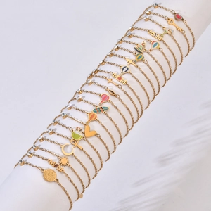 Minimalist Stainless Steel Gold Plated Hot Air Balloon Heart Cross Charm Bracelet For Women Dainty Enamel Rhinestone Jewelry Gift For Mom