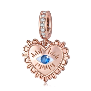 Rose gold S925 sterling silver heart-shaped devil eye pendant with blue gem stones