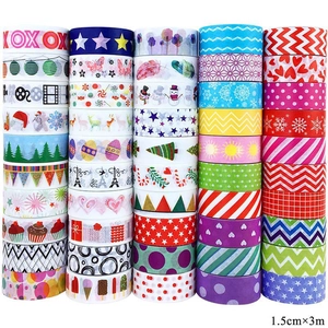 Vertical stack of colorful Christmas Washi tapes with 1.5cm width and 3m length