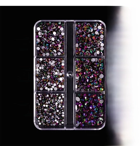 Detailed top view of 6-grid mixed AB crystal glass flatback rhinestones for nail art
