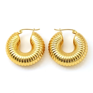 Polished golden hollow croissant hoop earrings with classic spiral texture for women