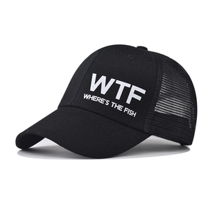 Trucker Hat WTF Where's The Fish Printed Cotton Mesh Cap Adjustable Breathable Outdoor Fishing Baseball Hat For Men Women