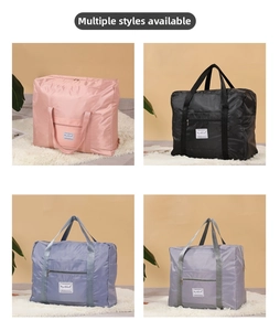 Collapsible large capacity oxford travel bags shown in pink black blue and grey