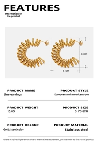 Detailed view of twisted 18K gold-plated C-shape earrings with size dimensions