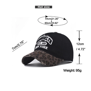 Graphique des tailles de la casquette Brooklyn avec visière léopard et broderie