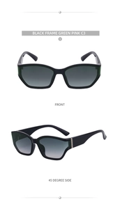 Detail view showing black square frame sunglasses with gradient lenses in C3 color