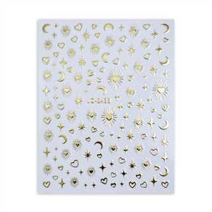 Hollow gold metal nail art stickers featuring stars and moon designs on sheet JD-1388