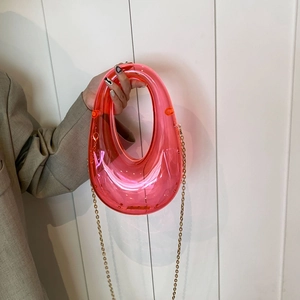 Chic pink acrylic candy-colored handbag with gold chain strap for party and dinner