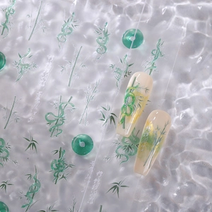 Chinese Style Nail Art Stickers Self Adhesive Ultra Thin Green Bamboo Snake Design Manicure Decals DIY Decoration