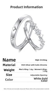 Macro view of adjustable S925 silver couple rings featuring star reliefs and cubic zirconia