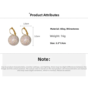 Detailed specs of gold crystal ball drop earrings featuring 3.3cm by 1.9cm dimensions