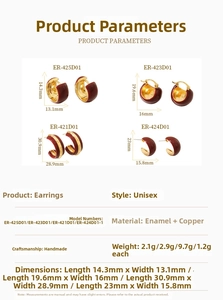 Detailed size and weight specifications for four vintage red enamel hoop earrings