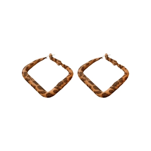 Boucles d'oreilles créoles carrées en tissu léopard rétro avec tige en argent pur