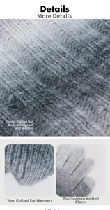 Détails du tricot coupe-vent, des protège-oreilles et du bout des gants tactiles