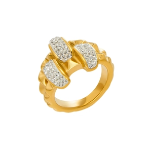 Bague vague double couche en acier inoxydable plaqué or 18k sertie de pierres CZ