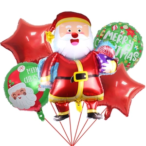 Detailed set of Christmas balloons featuring Santa Claus, green circles, and red stars