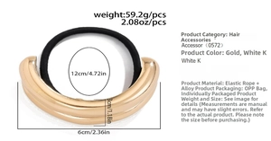 Detailed view of gold alloy double-layer curved hair clip with size measurements