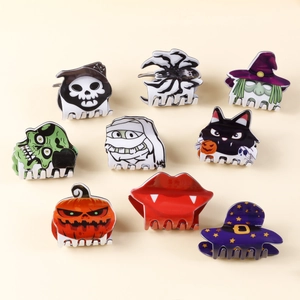 Lot de pinces à cheveux Halloween avec motifs citrouille chauve-souris et sorcière