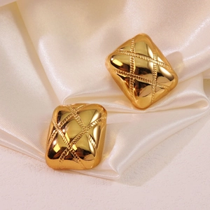 Quilted texture square gold earrings in titanium steel with a minimalist luxury finish