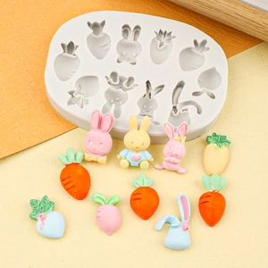 Cartoon bunny and carrot silicone fondant mold for DIY chocolate cake decoration